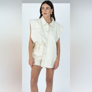 Foxy Kind Cream Sleeveless Button-Up denim top
